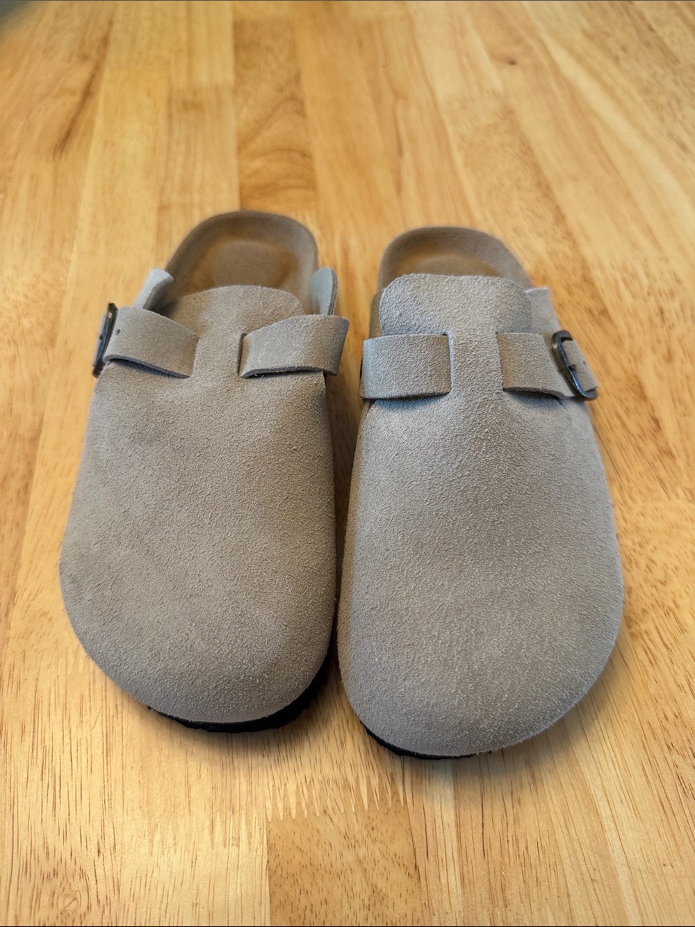 Children's Suede Slip-On Clogs with Adjustable Buckle — Grey